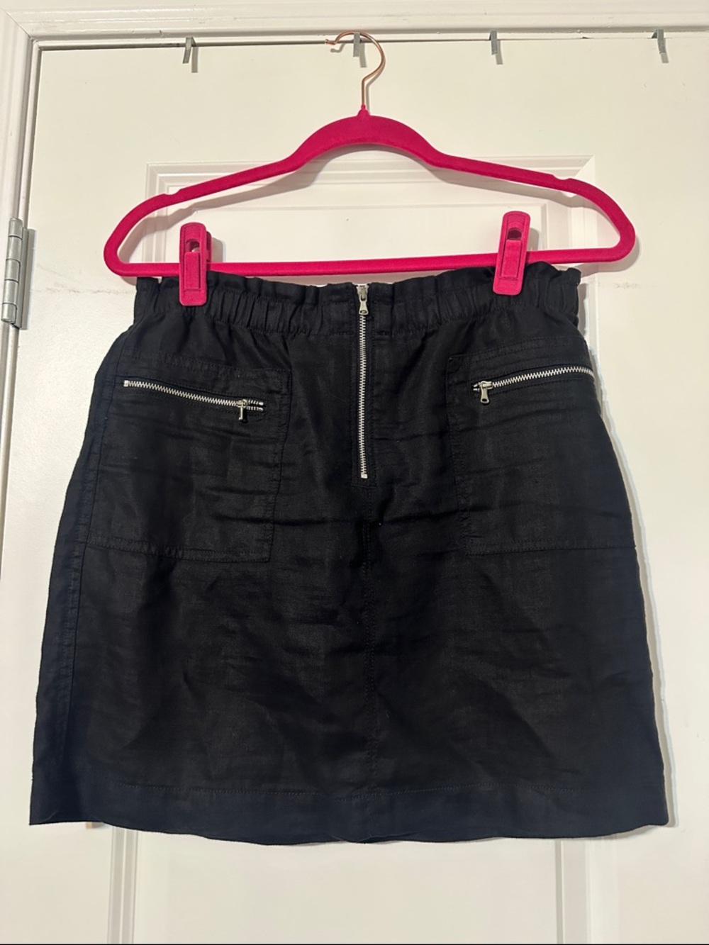 Lou & Grey Black Linen Mini Skirt with Silver Zippers